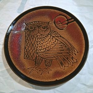Vintage Poole Pottery Aegean Owl Carolyn Wills Charger Full Harvest Moon Large